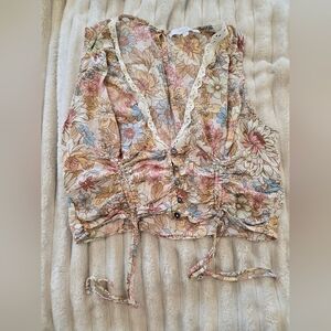 Olivaceous Floral Lace-Trimmed Women's Top